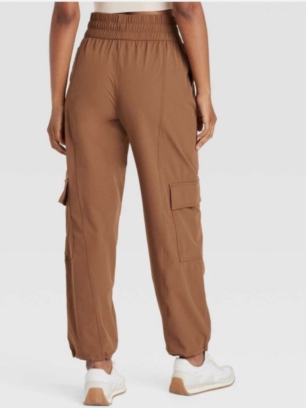 JoyLab Mid Rise Woven Cinched Pants Mocha Brown Cargo jogger active M - Picture 2 of 9